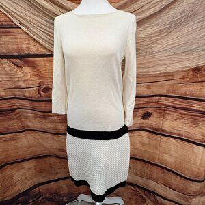 Ralph Lauren Ivory Cream Round Neck Long sleeve Maxi Textured Sweater Dress L